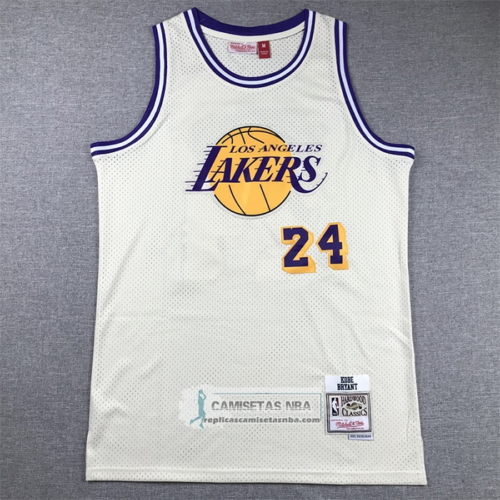 Camiseta Los Angeles Lakers Kobe Bryant NO 24 Mitchell & Ness Chainstitch Crema